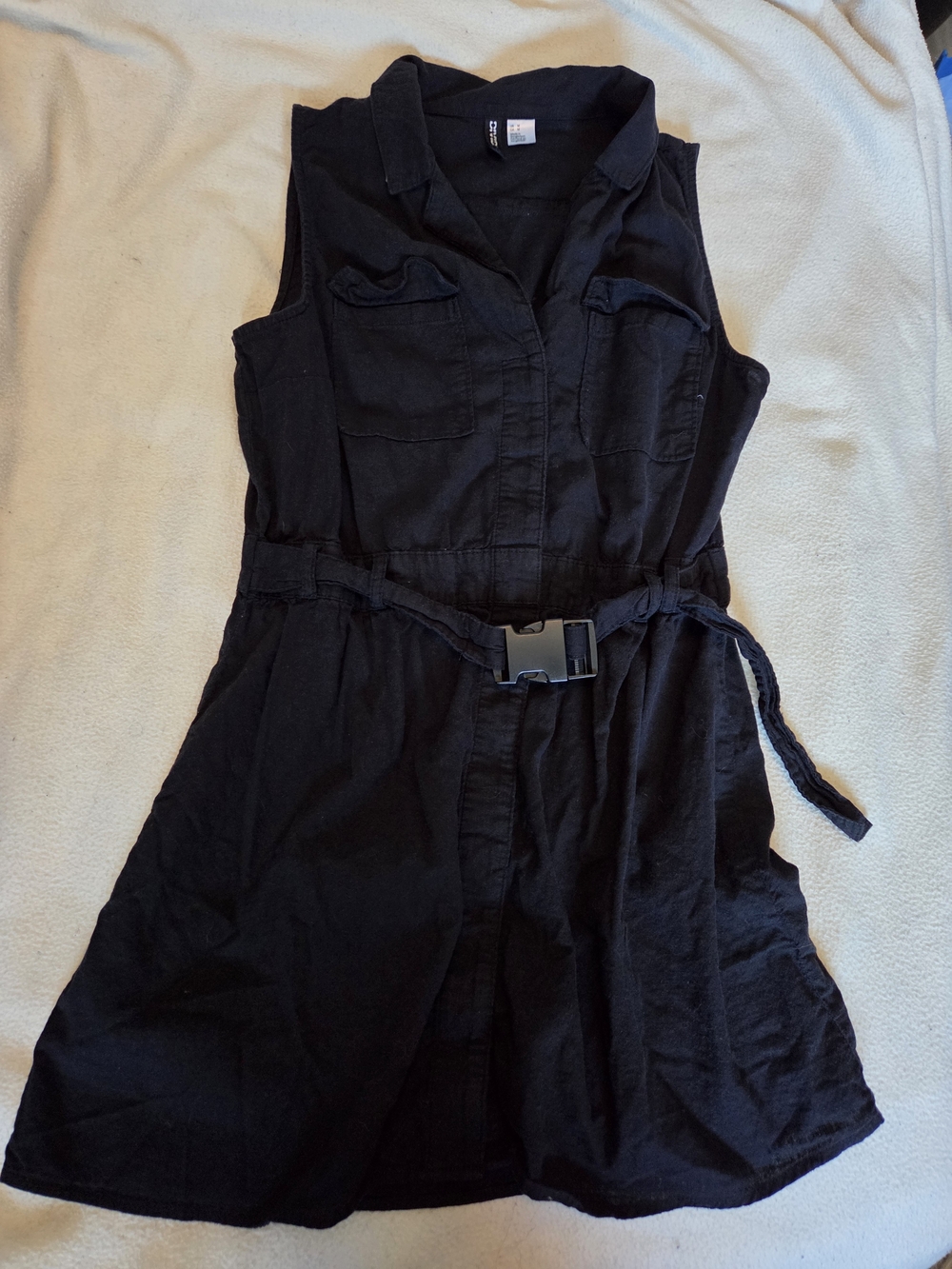H&M Black Sleeveless Shirt Dress with Belted Waist